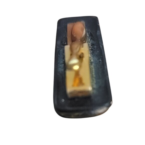 Vintage Black Lacquer Gold Tie Clip Shell Mother of Pearl Feather Inlay Design - Picture 10 of 10